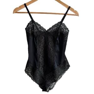 Vintage 90s Lingerie Bodysuit Teddy Sz S Black Lace Lacy Pinup Goth Burlesque